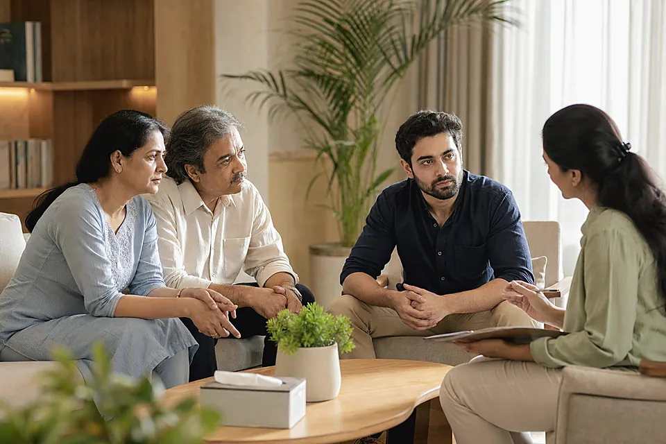 Family counselling session for addiction recovery support