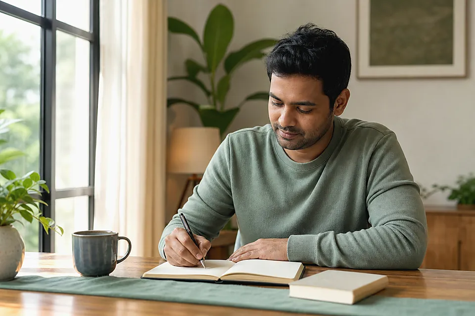 Healthy recovery routine with journaling and morning reflection