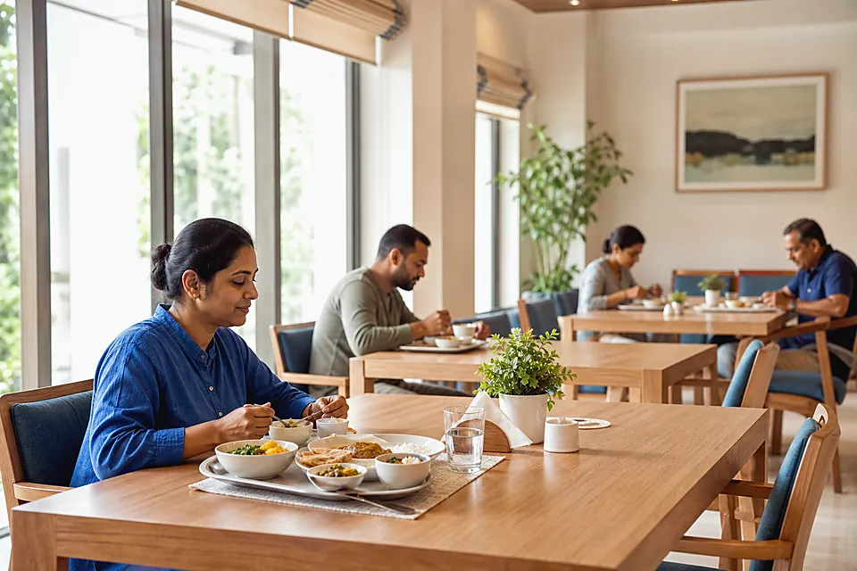 Nutritious meals served in a clean rehabilitation centre dining area