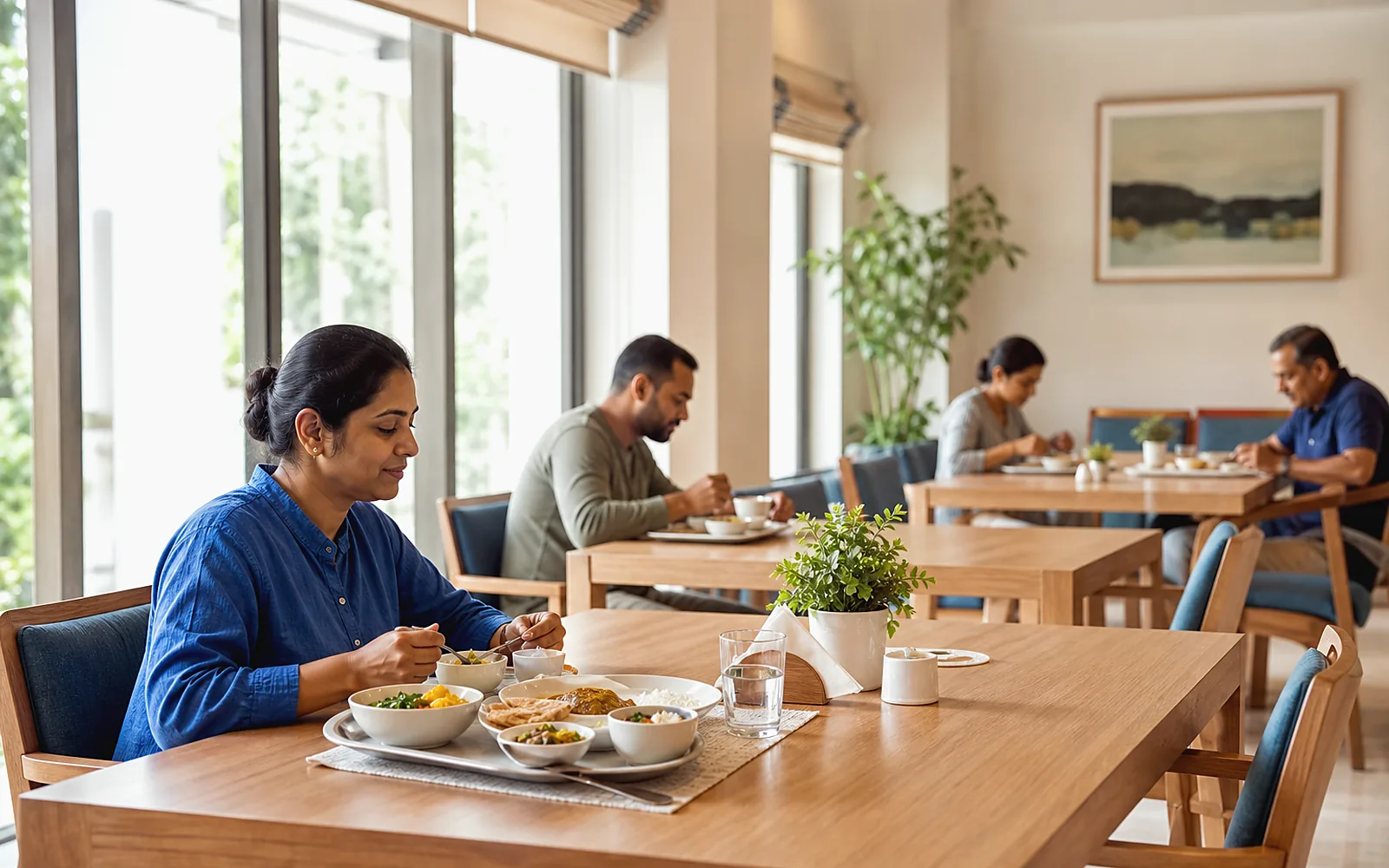 Nutritious meals served in a clean rehabilitation centre dining area